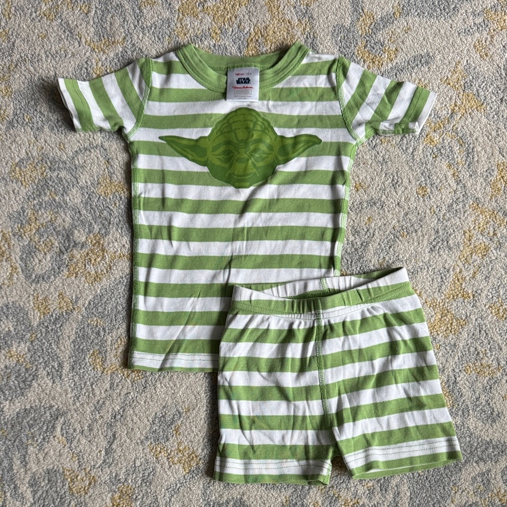 Hanna Andersson Green and White Striped Yoda Pajama Set